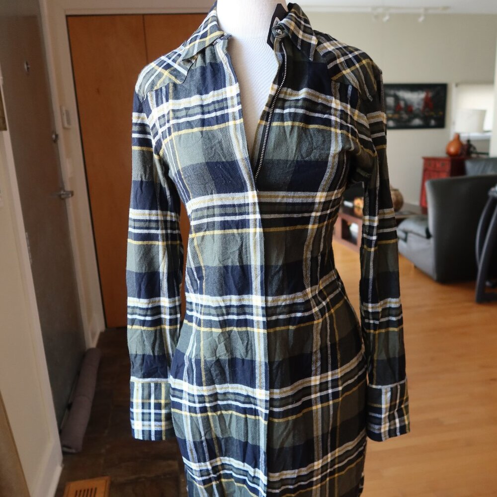 NWT! $275 Rag & Bone Kellen long sleeve midi shirt dress in green plaid size S